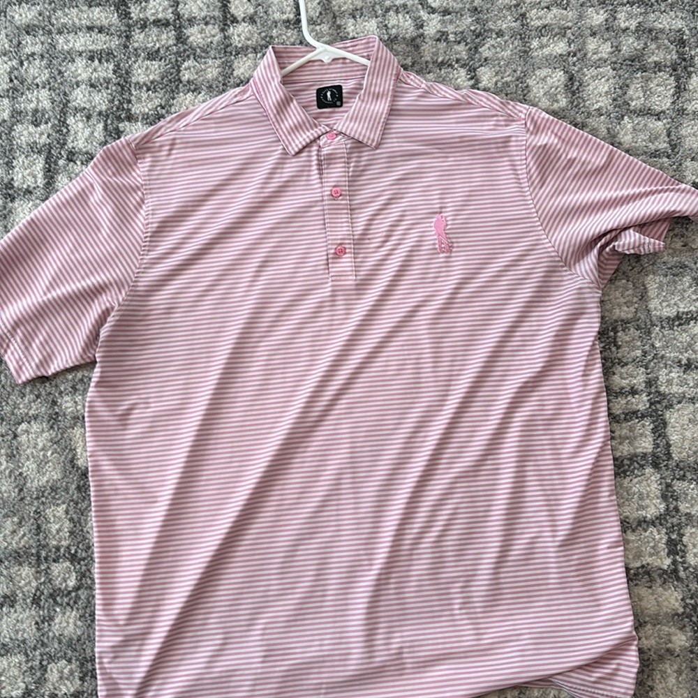 U suck at golf pink pin striped golf shirt , 2xl